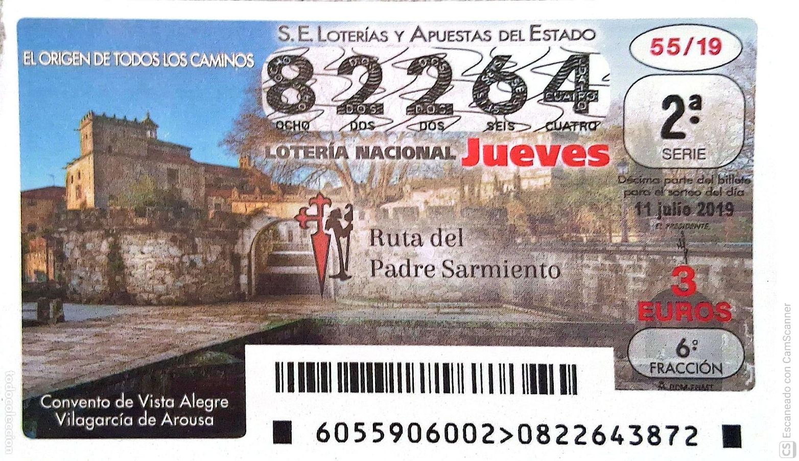 Loterie Nationale: Espa&ntilde;a. Loter&iacute;a. 2019. Sorteo: 55 Ruta del Padre Sarmiento: Convento de Vista Alegre (Vilagarcia de