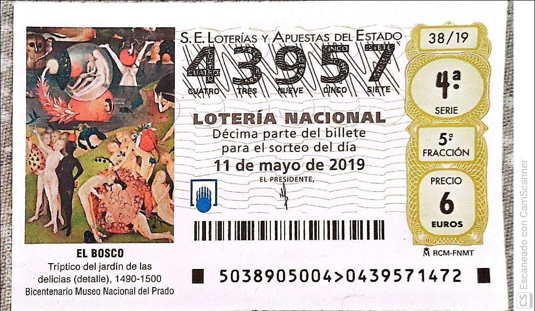 Loterie Nationale: Espa&ntilde;a. Loter&iacute;a. 2019. Sorteo: 38 Tr&iacute;ptico del Jard&iacute;n de las delicias de El Bosco. Fecha: 11 mayo