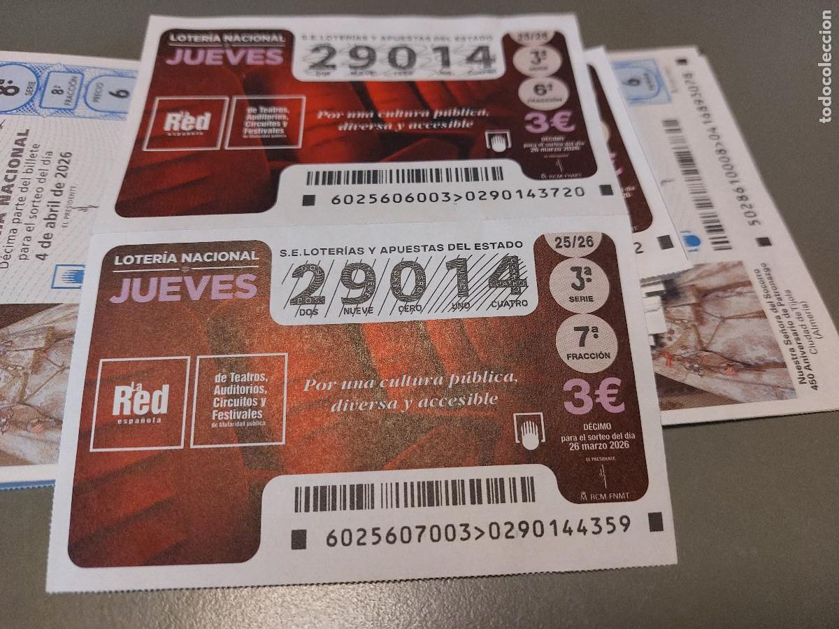Loter&iacute;a Nacional: 29014 2 D&Eacute;CIMOS LOTER&Iacute;A NACIONAL JUEVES 25/26. BUEN ESTADO. C-16