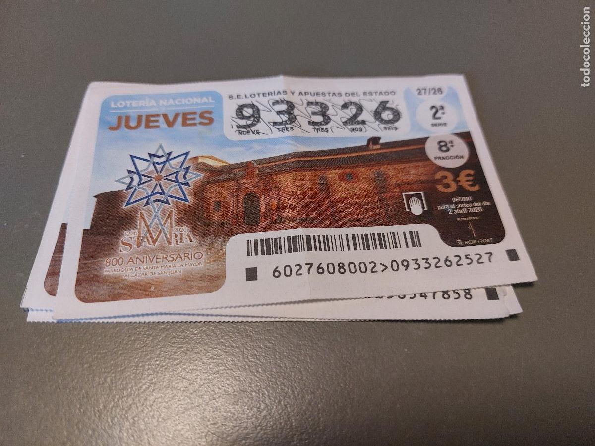 Loter&iacute;a Nacional: 93326 LOTER&Iacute;A EL JUEVES 27/26. D&Eacute;CIMO LOTERIA NACIONAL. BUEN ESTADO. C-16