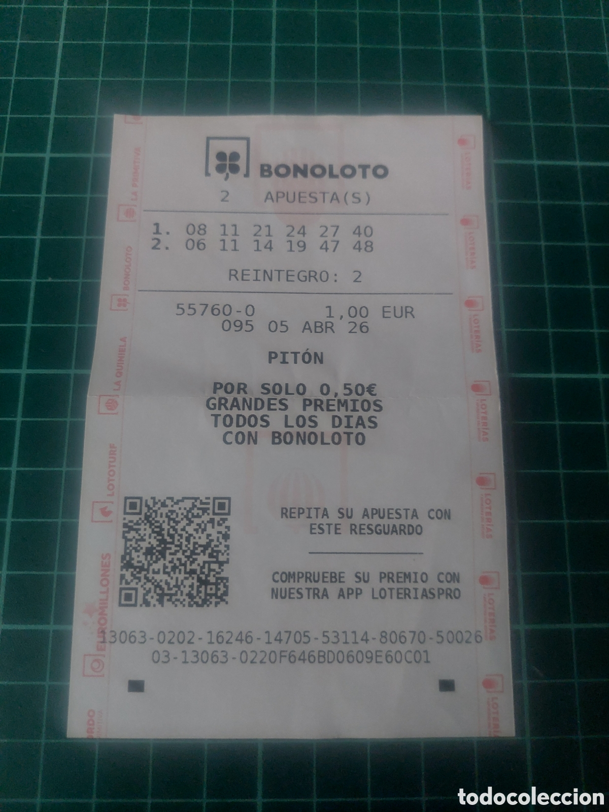 Loter&iacute;a Nacional: PITON ORENSE BONOLOTO AOUESTAS ABRIL 2026