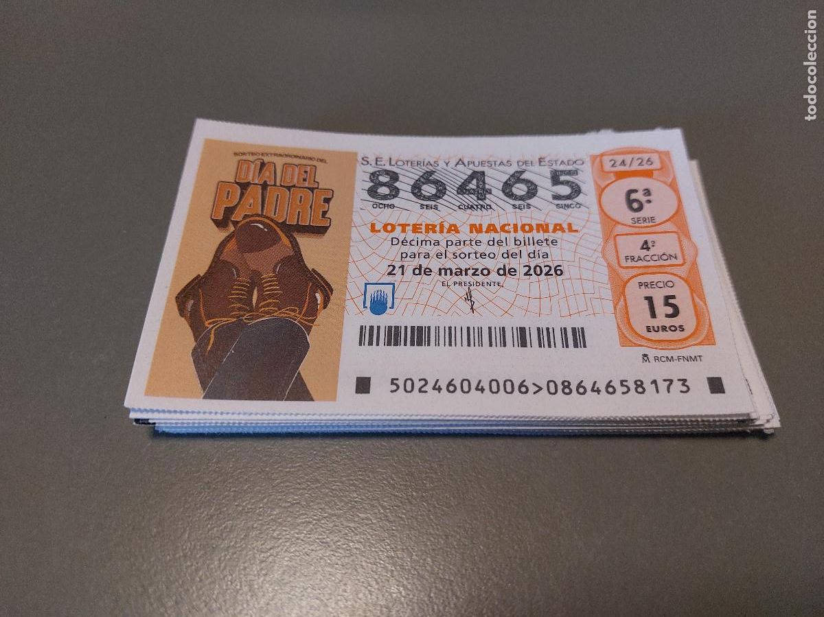 Loter&iacute;a Nacional: 86465 21 DE MARZO DE 2026. DIA DEL PADRE. D&Eacute;CIMO LOTERIA NACIONAL. BUEN ESTADO. C-16
