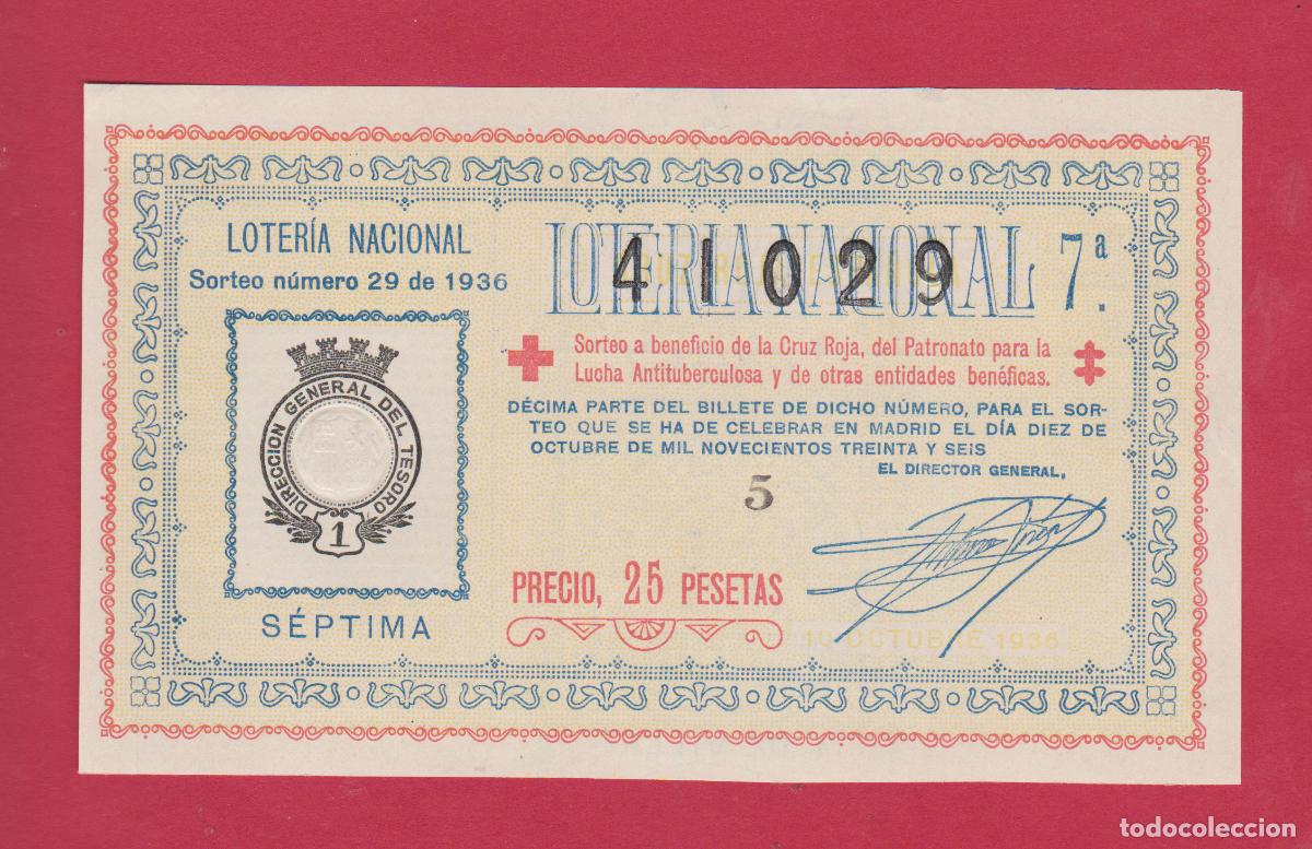Loter&iacute;a Nacional: LOTERIA SORTEO 29 DE 1936 CRUZ ROJA
