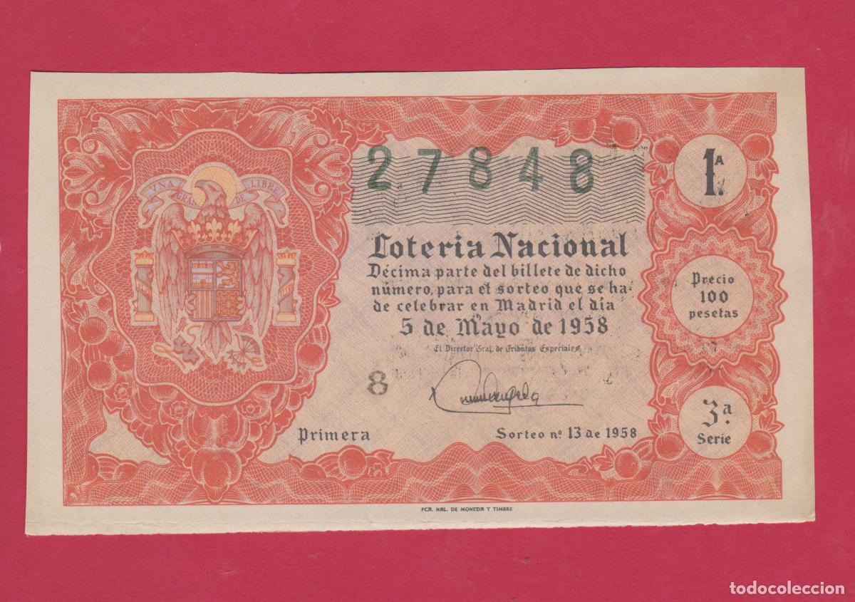 Loter&iacute;a Nacional: LOTERIA SORTEO 13 DE 1958