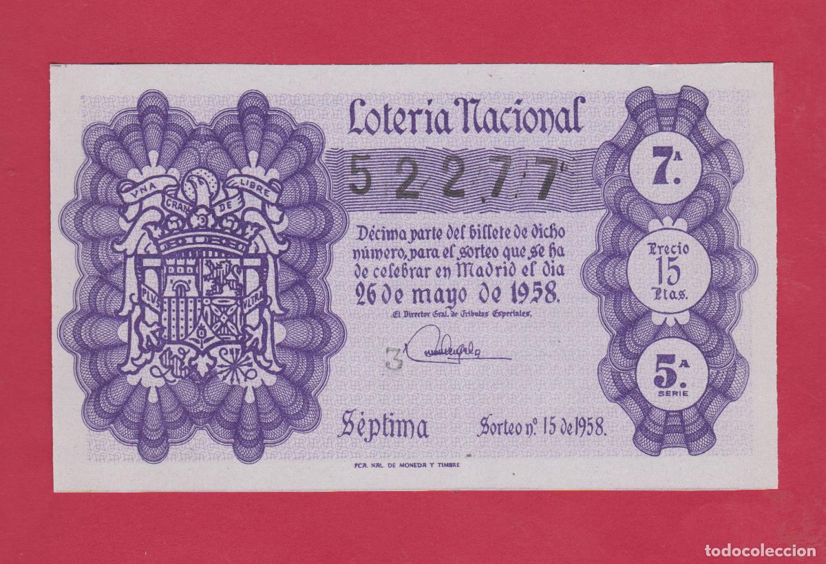 Loter&iacute;a Nacional: LOTERIA SORTEO 15 DE 1958