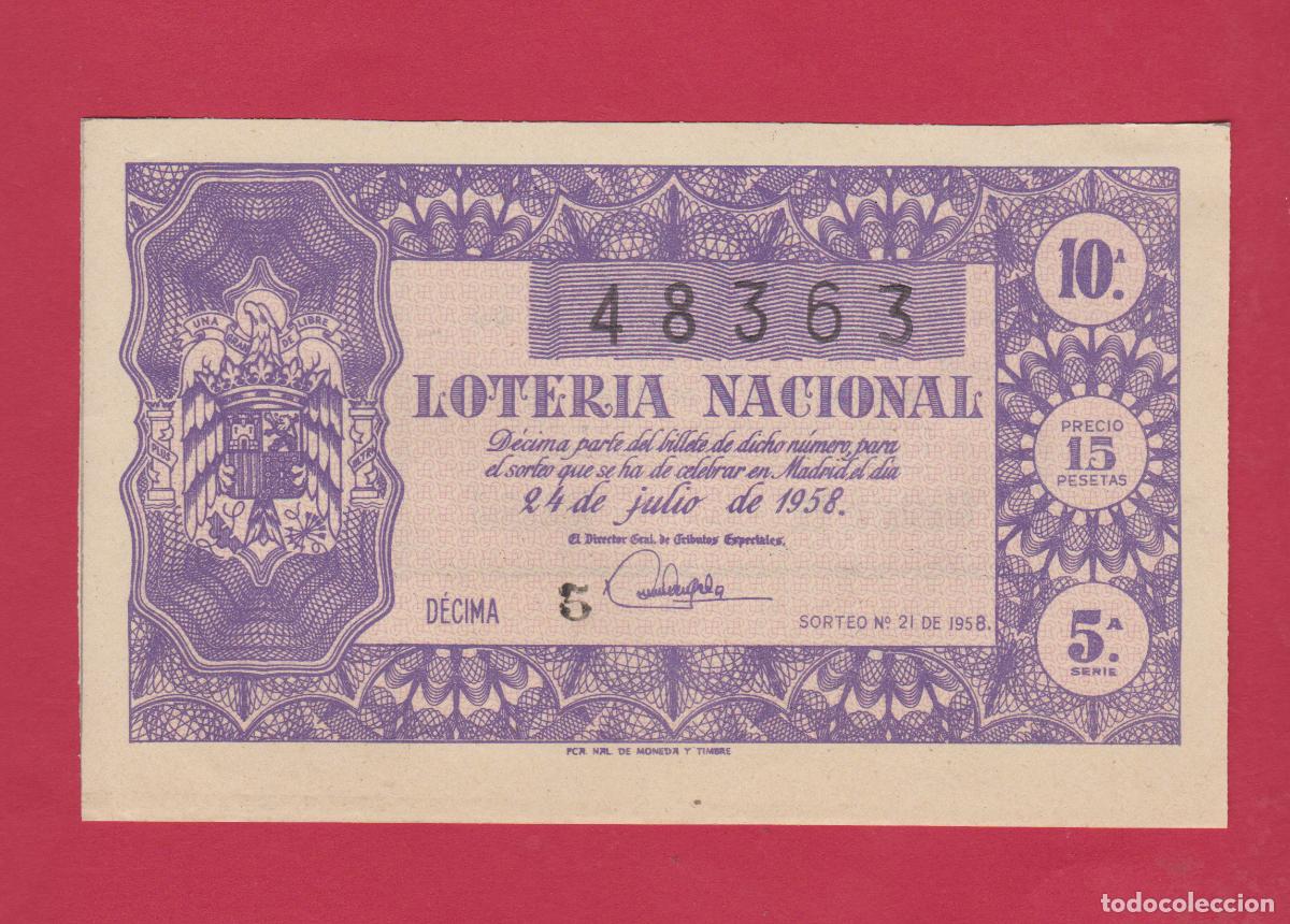Loter&iacute;a Nacional: LOTERIA SORTEO 21 DE 1958