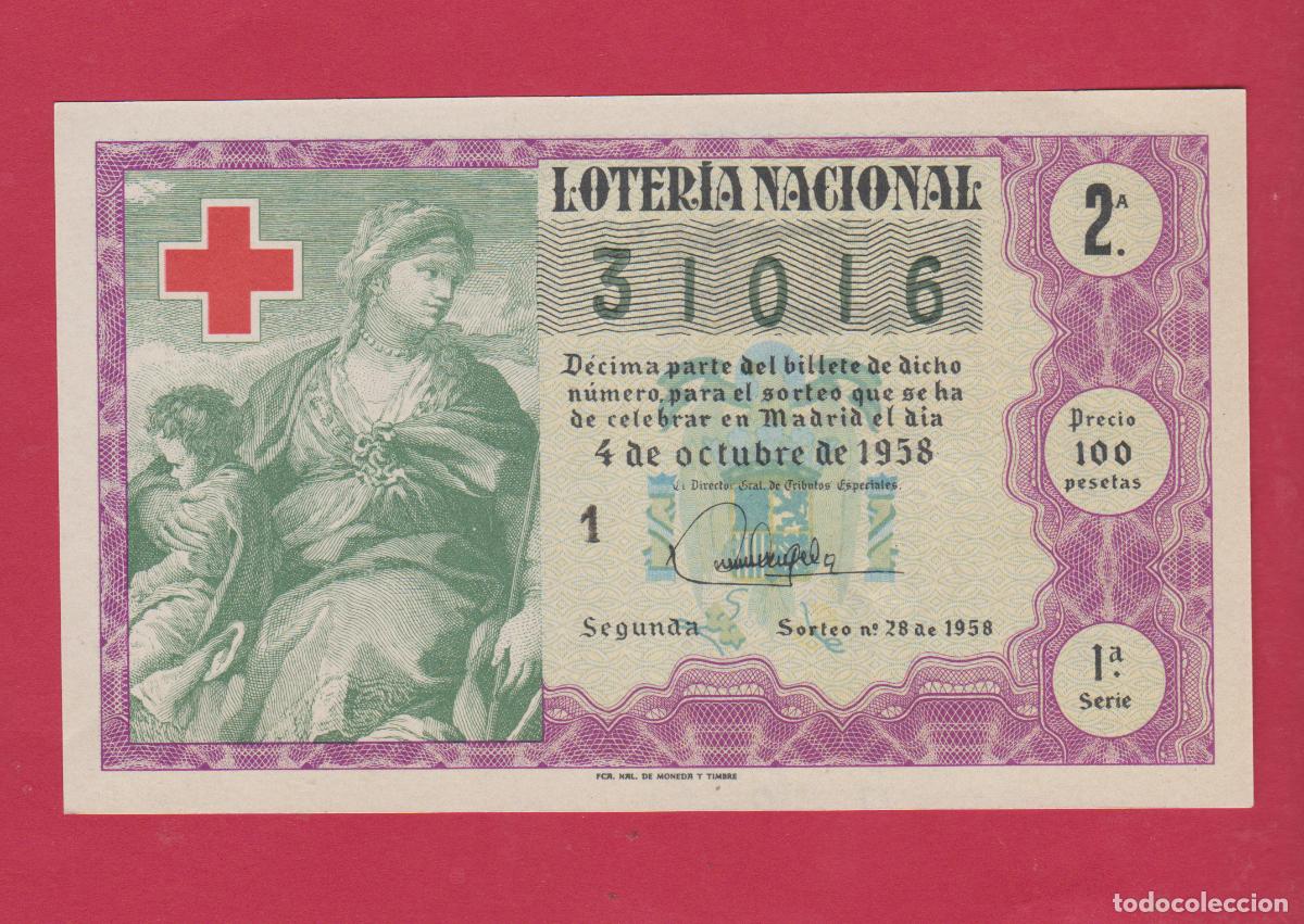 Loter&iacute;a Nacional: LOTERIA SORTEO 28 DE 1958 CRUZ ROJA