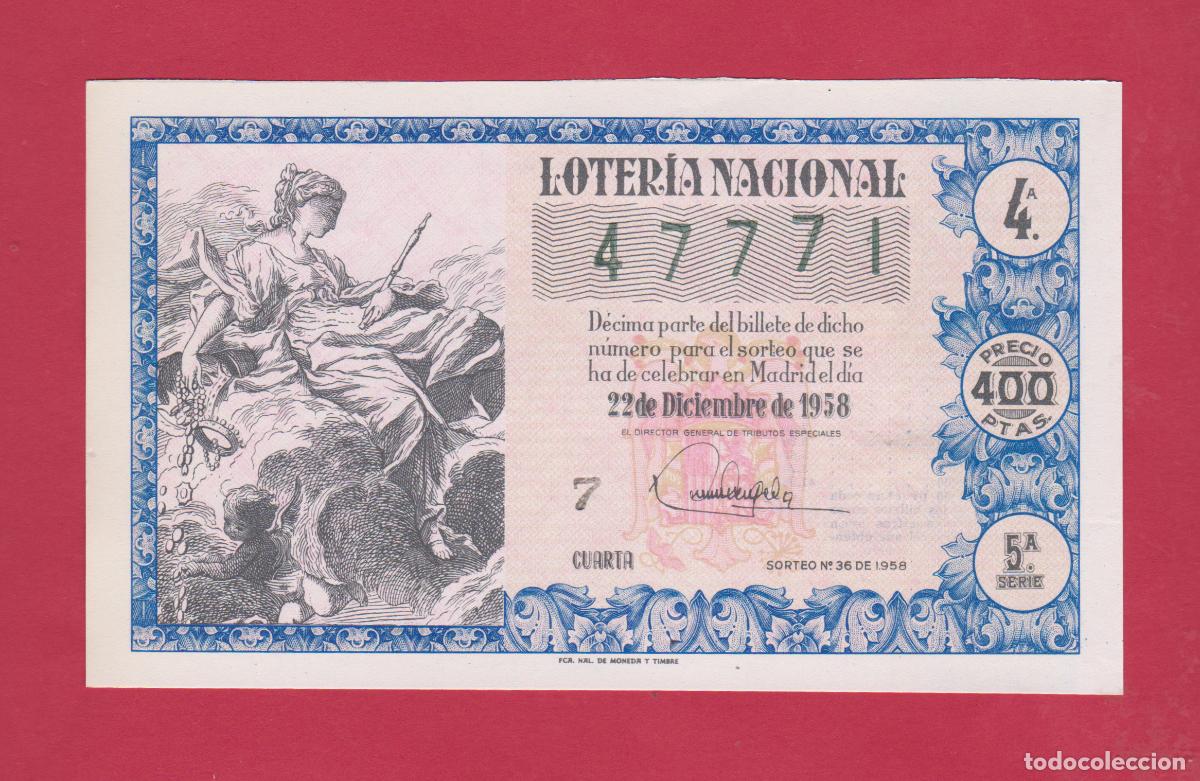 Loter&iacute;a Nacional: LOTERIA SORTEO 36 DE 1958