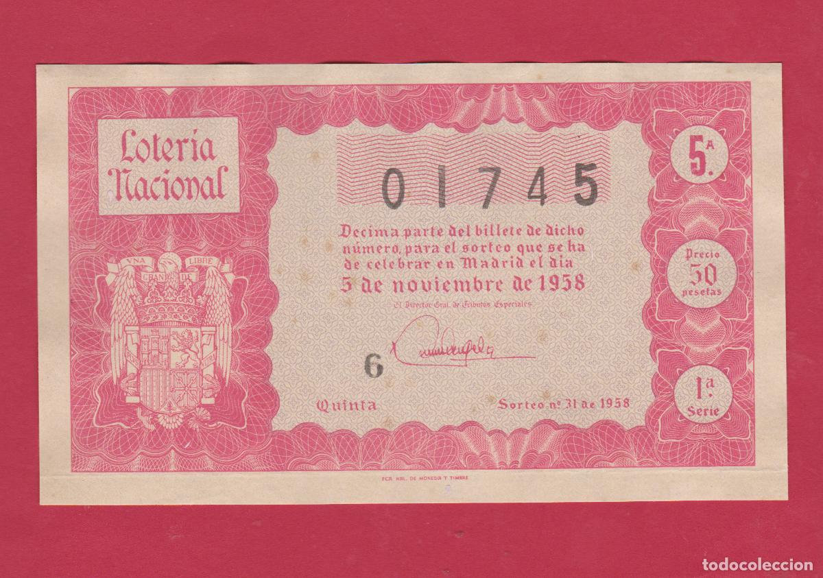 Loter&iacute;a Nacional: LOTERIA SORTEO 31 DE 1958