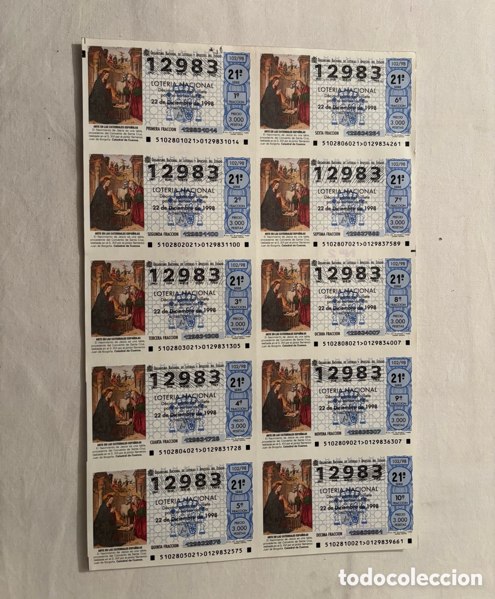 Loterie Nationale: Loter&iacute;a Navidad 1998 Serie 21 12983