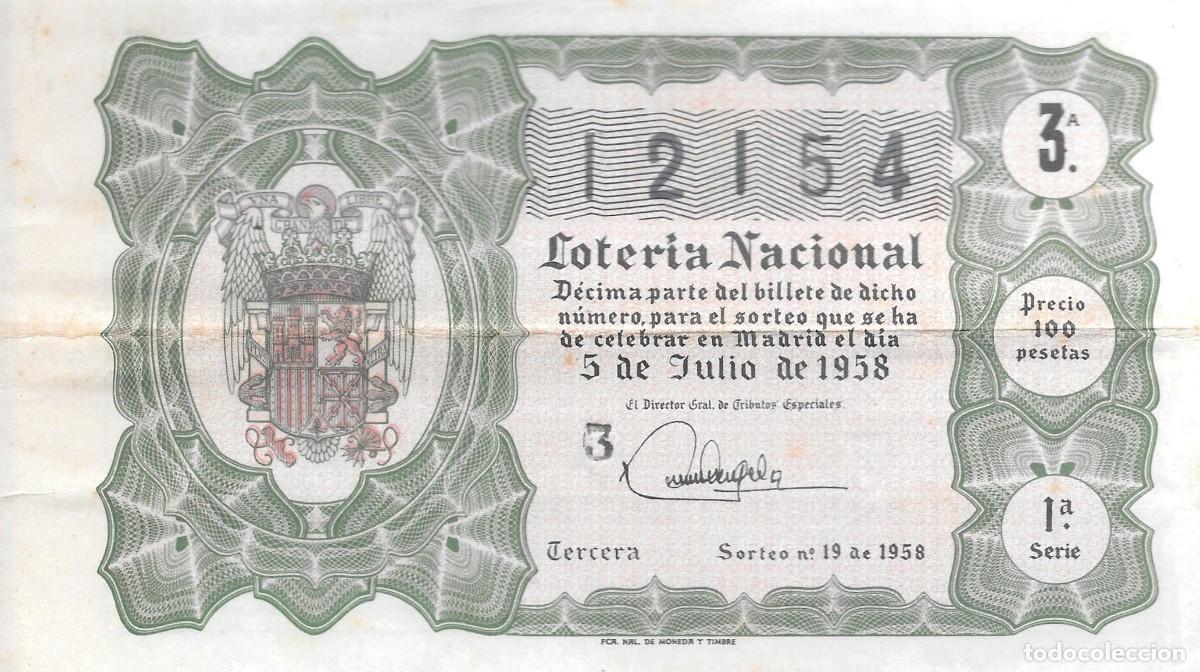 Loter&iacute;a Nacional: LOTER&Iacute;A NACIONAL. SORTEO 19 DE 1958