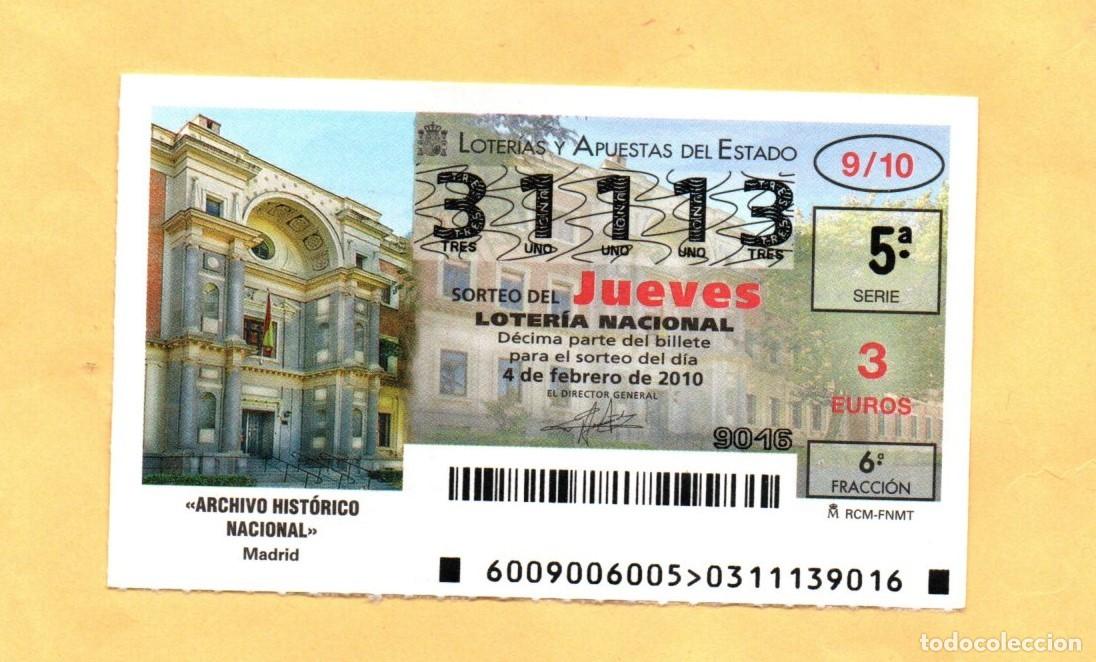 Loter&iacute;a Nacional: LOTERIA NACIONAL SORTEOS DE LOS JUEVES 2010 SORTEO N&ordm; 9/10 ARCIVO HISTORICO MADRID NUMERO 31113