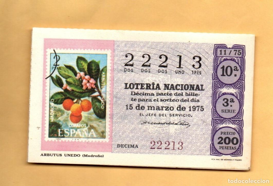 Loter&iacute;a Nacional: LOTERIA NACIONAL 1975 SORTEO N&ordm; 11 SERIE 3&ordf; NUMERO 22213 *