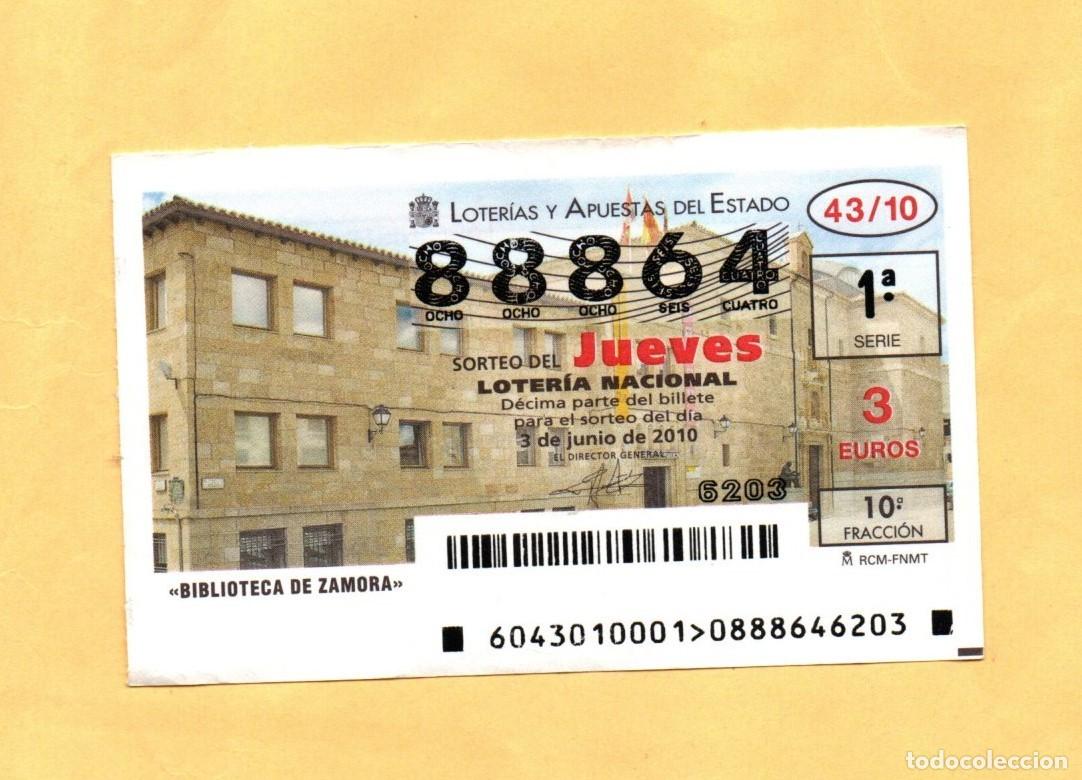 Loter&iacute;a Nacional: LOTERIA NACIONAL SORTEOS DE LOS JUEVES 2010 SORTEO N&ordm; 43 BIBLIOTECA ZAMORA NUMERO 88864
