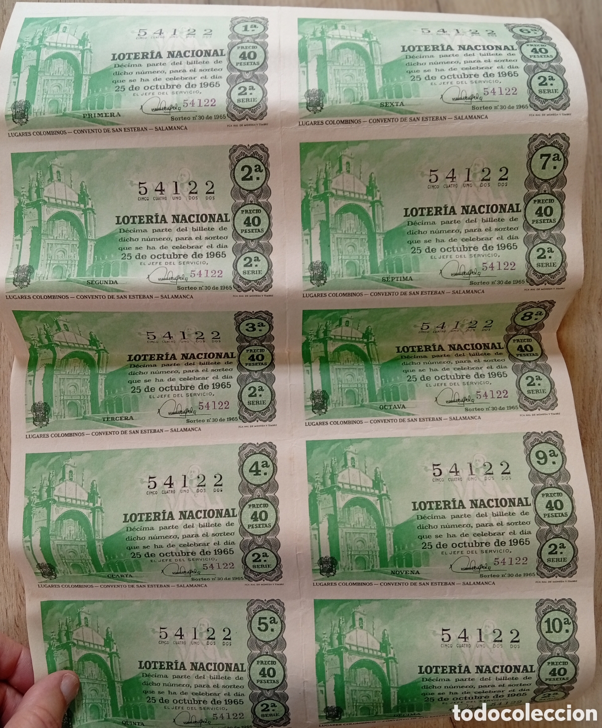 Loter&iacute;a Nacional: Loter&iacute;a nacional a&ntilde;o 1965 pliego de 10 decimos