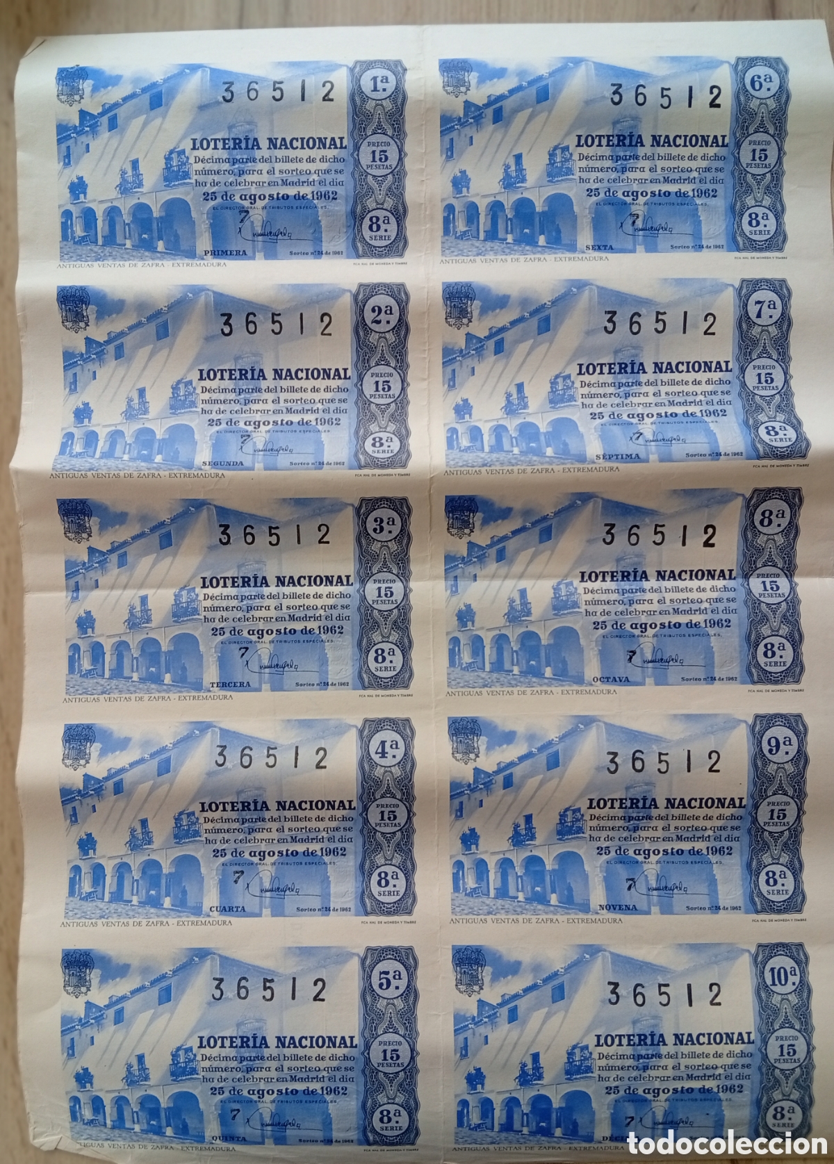 Loter&iacute;a Nacional: Loter&iacute;a nacional a&ntilde;o 1962 pliego de 10 decimos