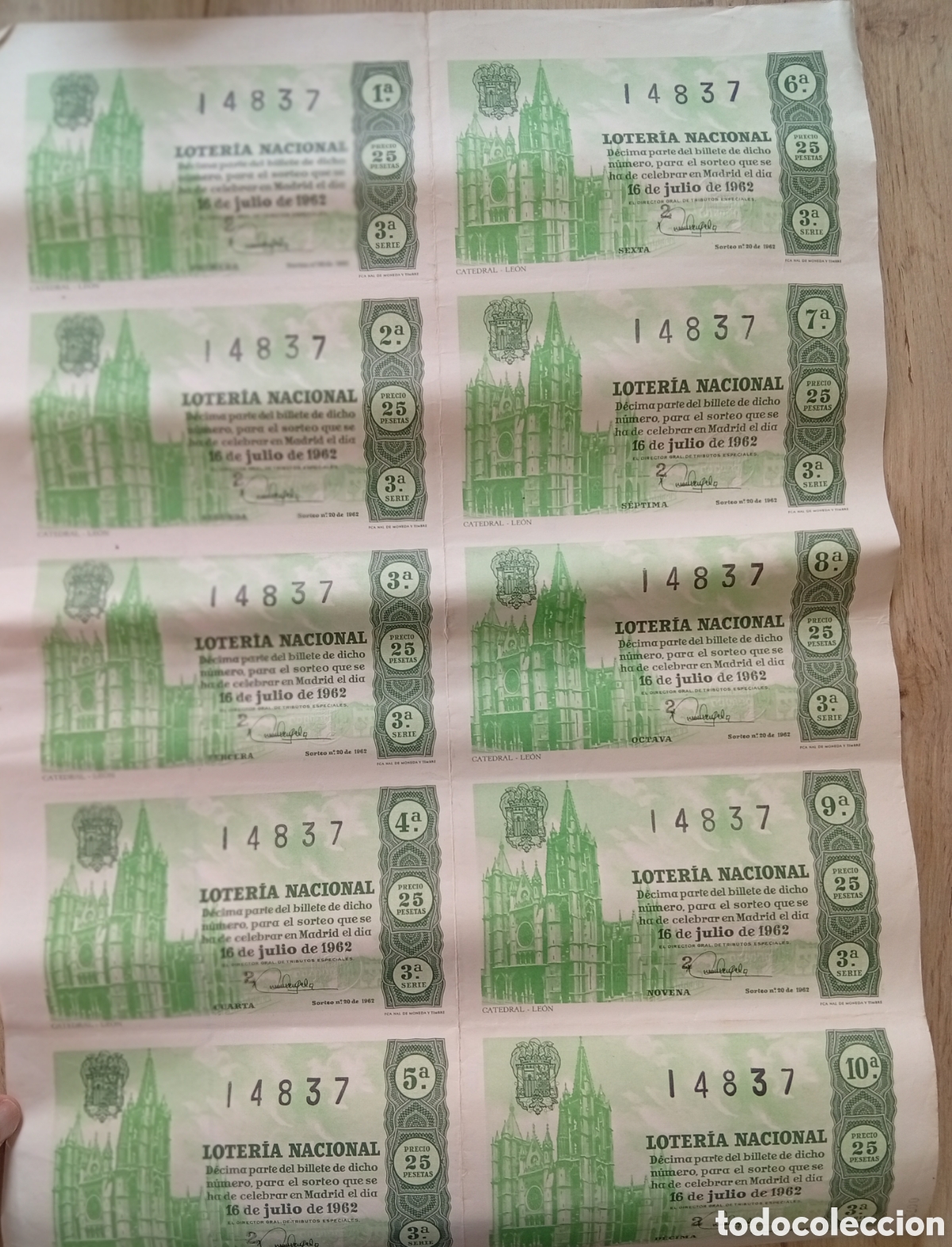 Loter&iacute;a Nacional: Loter&iacute;a nacional a&ntilde;o 1962 pliego de 10 decimos