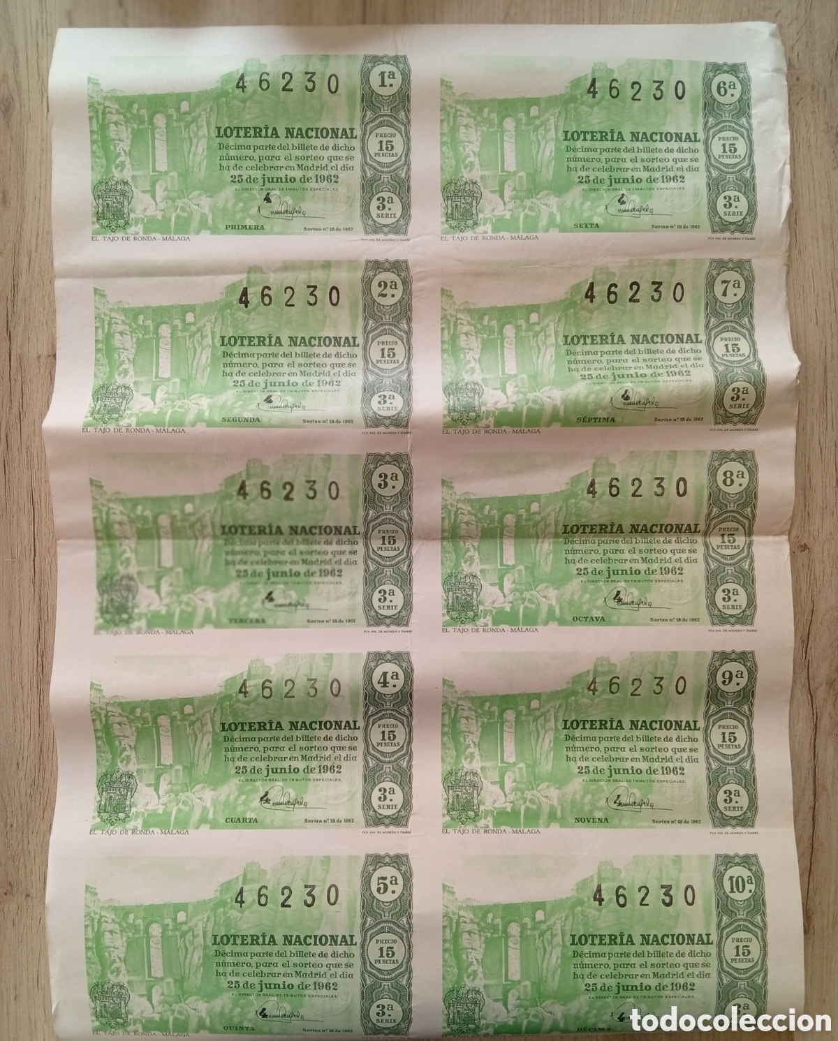 Loter&iacute;a Nacional: Loter&iacute;a nacional a&ntilde;o 1962 pliego de 10 decimos