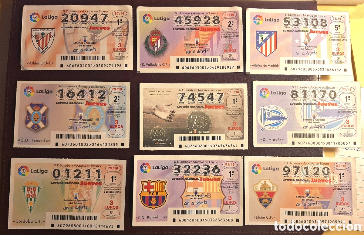 Loter&iacute;a Nacional: Loter&iacute;a Nacional equipos Primera y Segunda Divisi&oacute;n 25/8/2016 al 15/6/2017 - 43 decimos