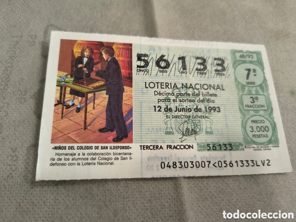 Loter&iacute;a Nacional: DECIMO DE LA LOTERIA NACIONAL. SORTEO 12 JUNIO 1993 48/93 NI&Ntilde;OS DEL COLEGIO DE SAN ILDEFONSO