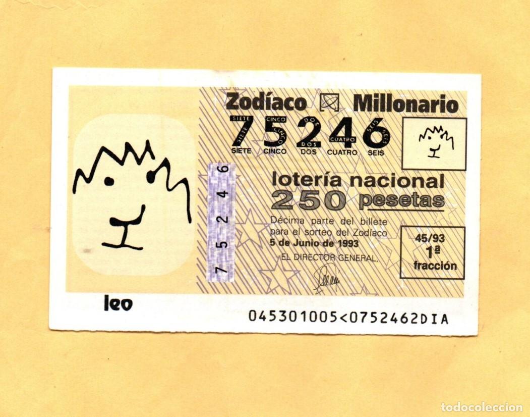 Loter&iacute;a Nacional: LOTERIA NACIONAL JUEVES 1993. SORTEO DEL ZODIACO 5 DE JUNIO. SORTEO 45/93 LEO