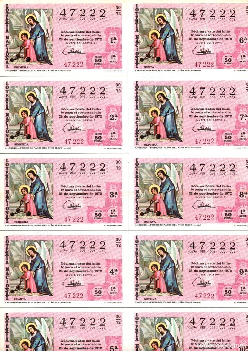 Loter&iacute;a Nacional: LOTERIA NACIONAL 1972 BILLETE COMPLETO SORTEO 30/72 SERIE 1 NUMERO 47222