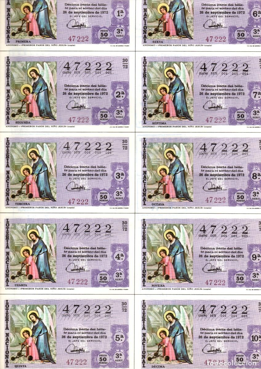 Loter&iacute;a Nacional: LOTERIA NACIONAL 1972 BILLETE COMPLETO SORTEO 30/72 SERIE 3 NUMERO 47222