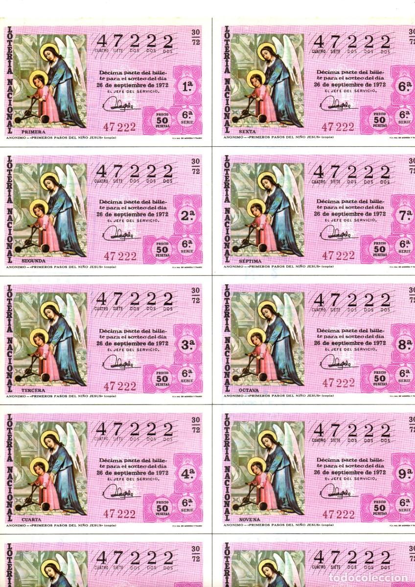 Loter&iacute;a Nacional: LOTERIA NACIONAL 1972 BILLETE COMPLETO SORTEO 30/72 SERIE 6 NUMERO 47222