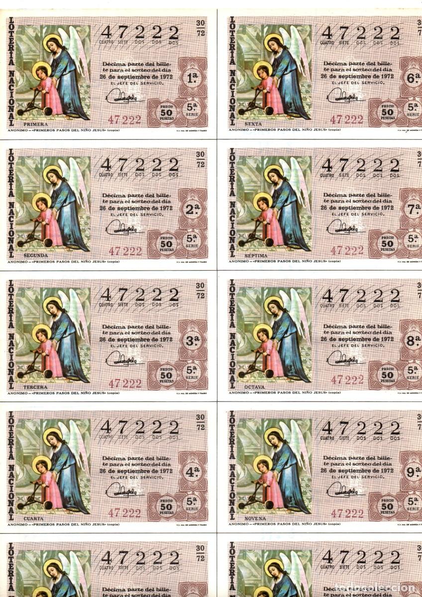 Loter&iacute;a Nacional: LOTERIA NACIONAL 1972 BILLETE COMPLETO SORTEO 30/72 SERIE 5 NUMERO 47222