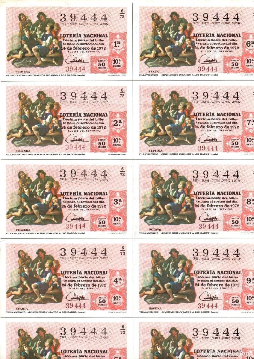 Loter&iacute;a Nacional: LOTERIA NACIONAL 1972 BILLETE COMPLETO SORTEO 6/72 SERIE 10 NUMERO 39444