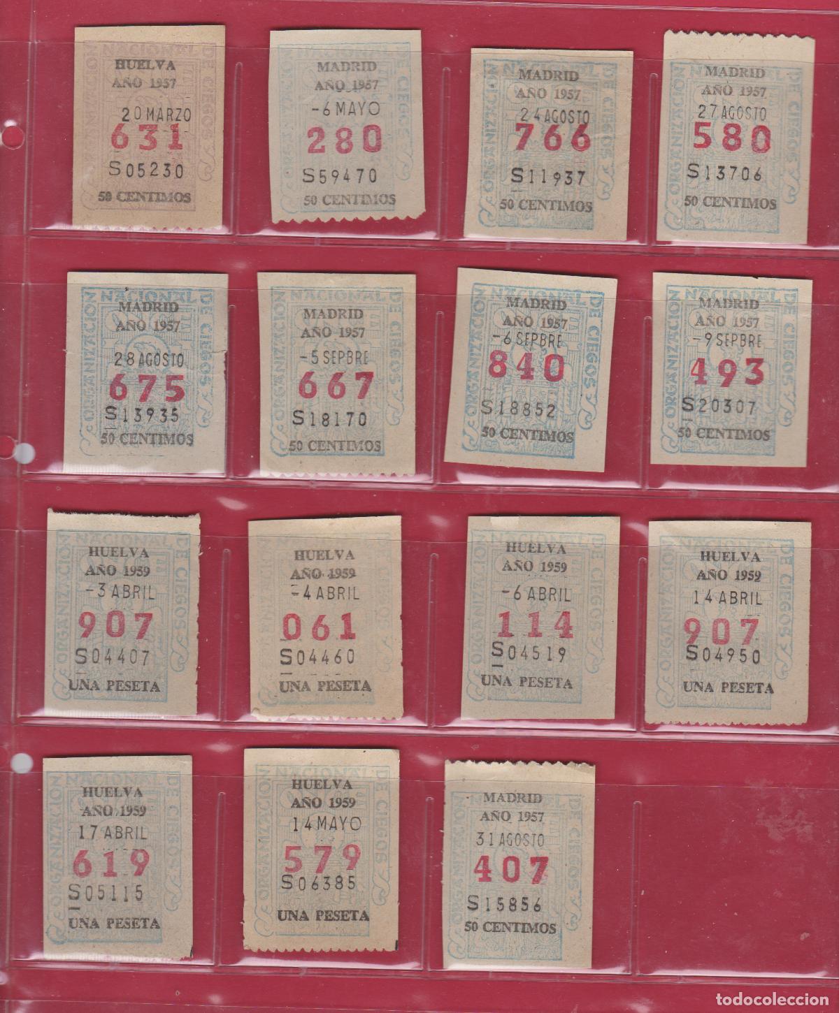 Loter&iacute;a Nacional: 15 CUPONES ANTIGUOS DE LA ONCE A&Ntilde;OS 1957 Y 1959