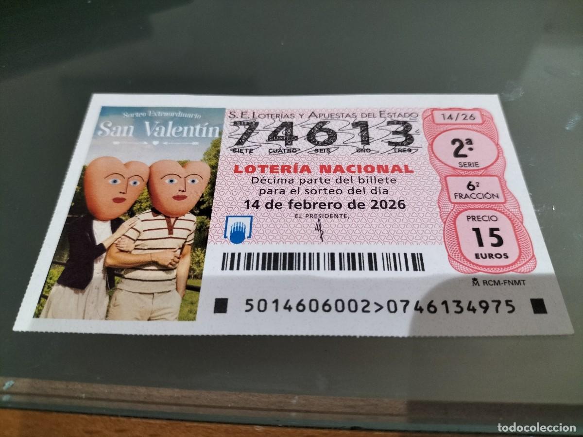 Loter&iacute;a Nacional: 1 DECIMO LOTERIA NACIONAL SABADO 14 FEBRERO 2026 14/26 - SAN VALENTIN ( ABRAZANDO