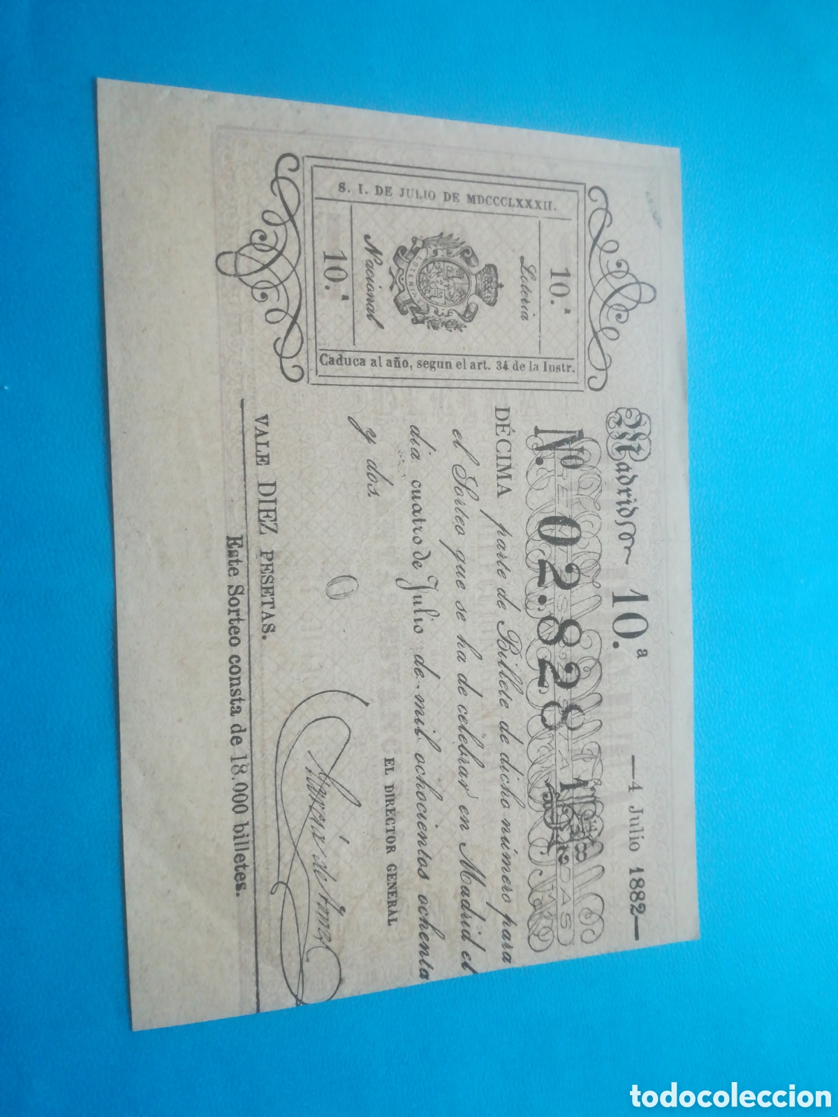 Loter&iacute;a Nacional: Loter&iacute;a decimo de 4 julio 1882.