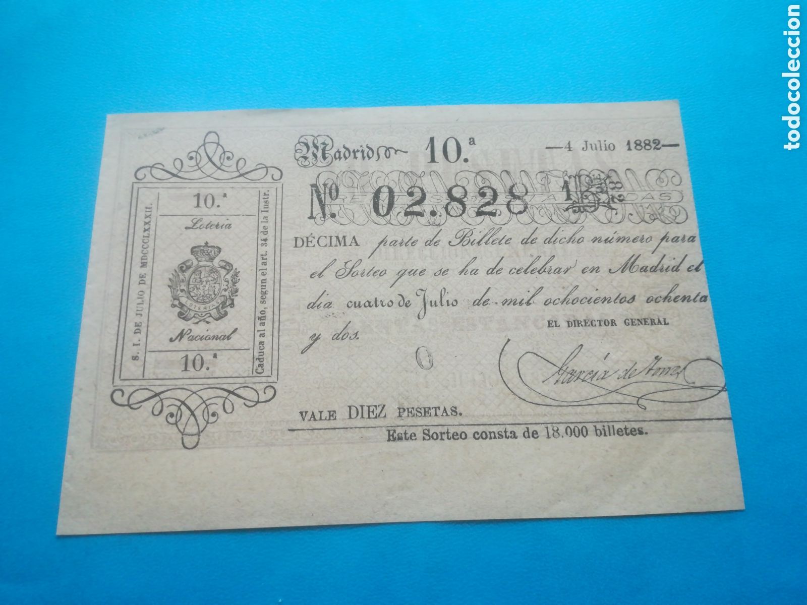 Lotaria Nacional: Loter&iacute;a decimo de 4 julio 1882.