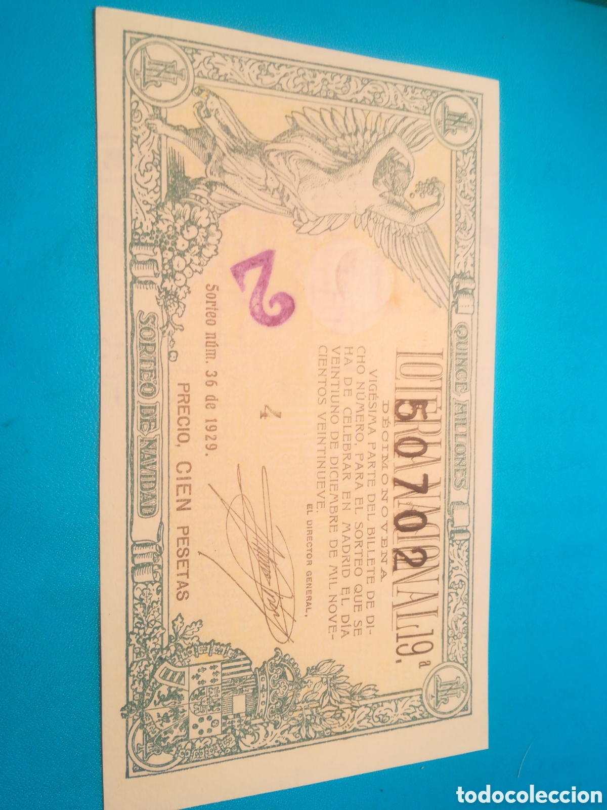 Loter&iacute;a Nacional: Decimo de Loter&iacute;a de Navidad de 1929