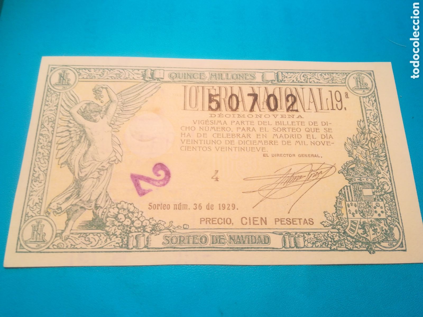 Loter&iacute;a Nacional: Decimo de Loter&iacute;a de Navidad de 1929
