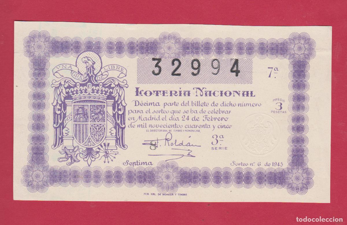 Loter&iacute;a Nacional: LOTERIA SORTEO 6 DE 1945
