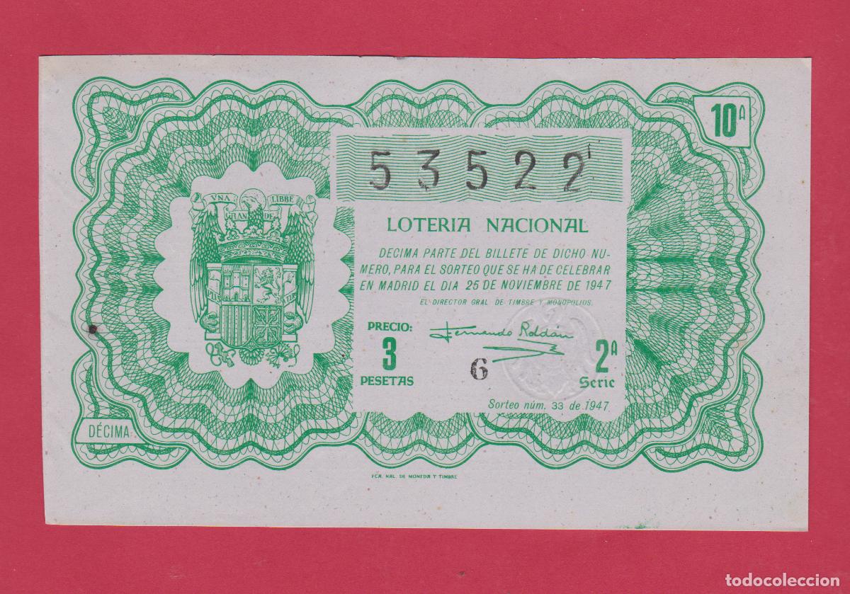 Loter&iacute;a Nacional: LOTERIA SORTEO 33 DE 1947