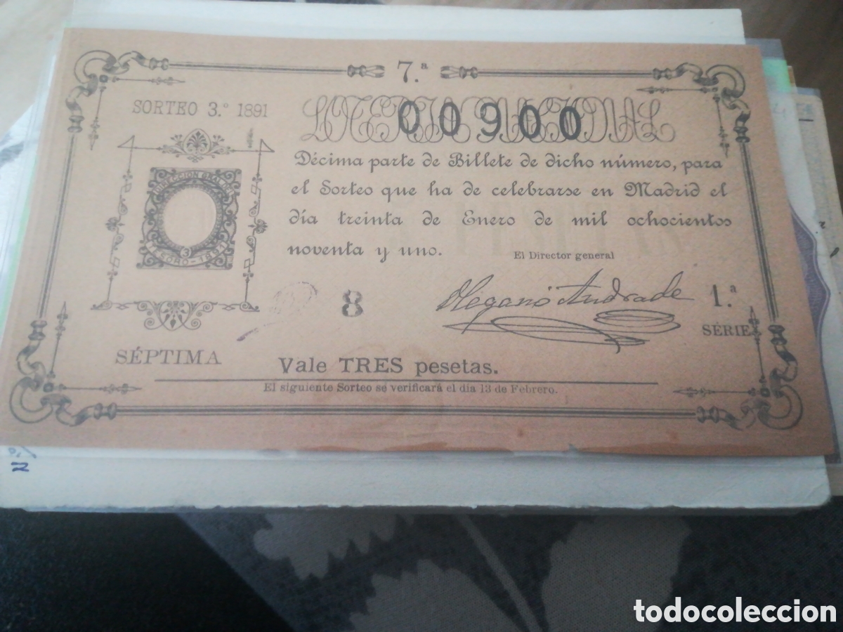Loter&iacute;a Nacional: Loter&iacute;a decimo de 1891.