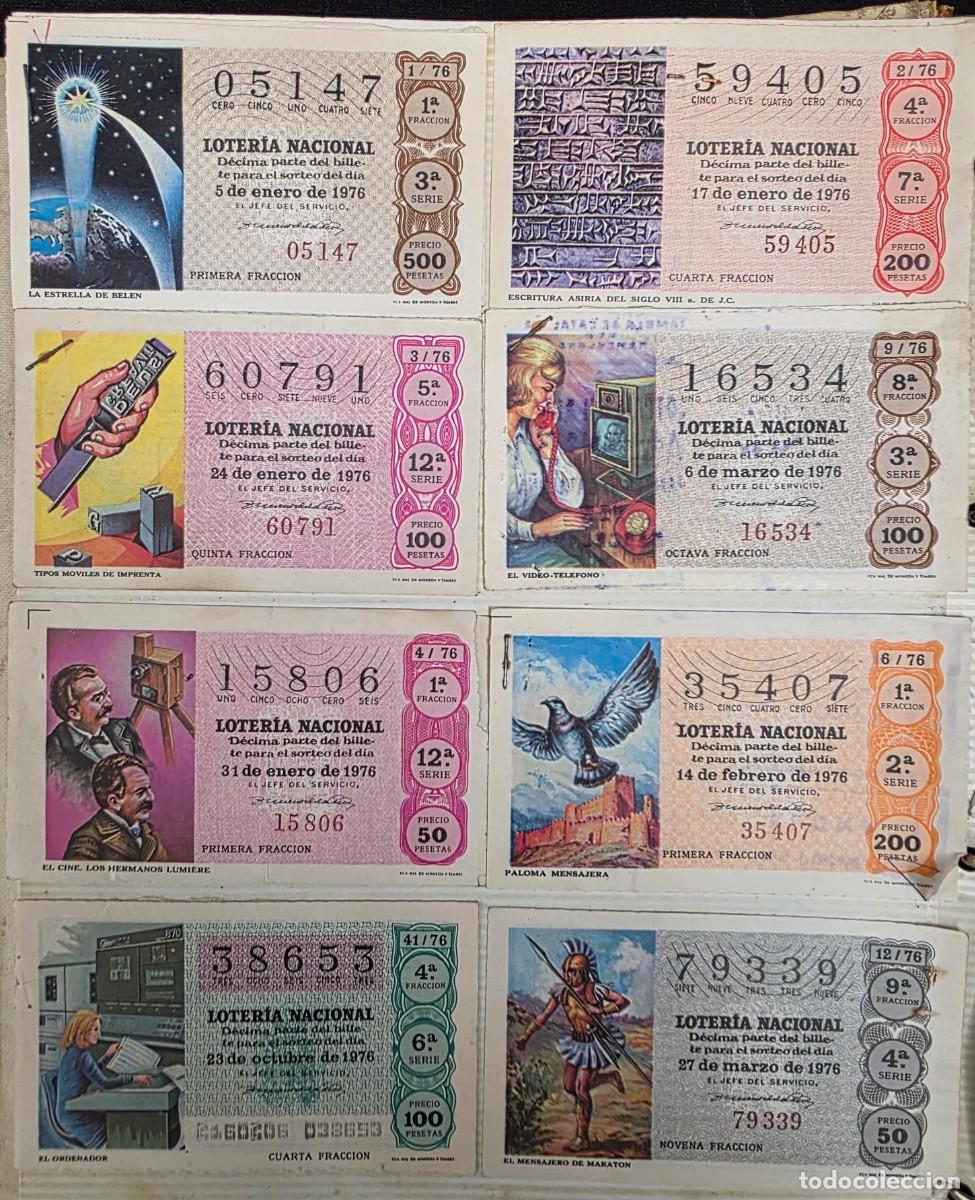 Loter&iacute;a Nacional: Lote 8 d&eacute;cimos Loter&iacute;a Nacional 1976 ilustrados originales colecci&oacute;n completa vintage