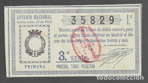 Loter&iacute;a Nacional: LOTERIA NACIONAL.- MADRID 1 DE JULIO 1936.- SORTEO N&ordm; 19 DE 1936 -VER FOTOS