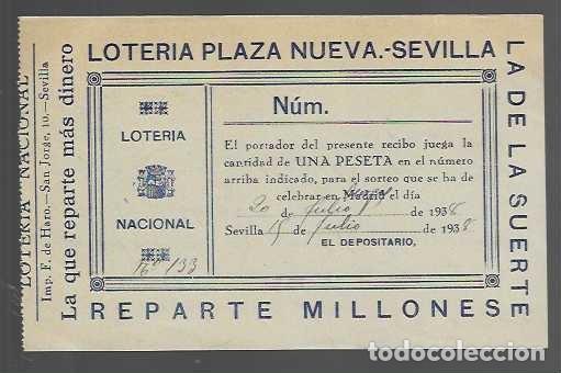 Loter&iacute;a Nacional: LOTERIA NACIONAL -RECIBO BURGOS-.- SEVILLA 20 DE JULIO 1938.- -VER FOTOS