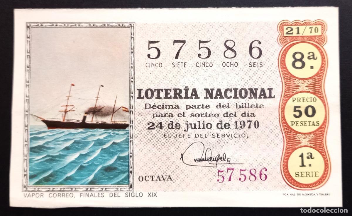 Loter&iacute;a Nacional: D&Eacute;CIMO DE LOTERIA - 24-JULIO-1970 - VAPOR CORREO. FINALES DEL SIGLO XIX