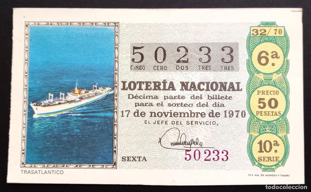 Loter&iacute;a Nacional: D&Eacute;CIMO DE LOTERIA - 17-NOVIEMBRE-1970 - TRASATLANTICO