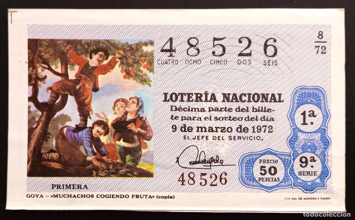 Loter&iacute;a Nacional: D&Eacute;CIMO DE LOTERIA - 9-MARZO-1972 - GOYA - MUCHACHOS COGIENDO FRUTA