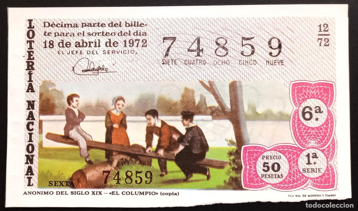 Loter&iacute;a Nacional: D&Eacute;CIMO DE LOTERIA - 18-ABRIL-1972 - AN&Oacute;NIMO DEL SIGLO XIX - EL COLUMPIO