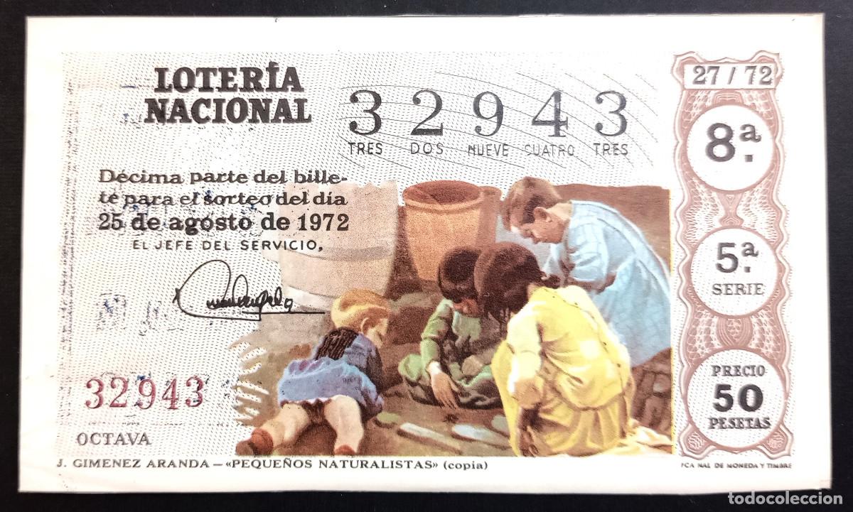 Loter&iacute;a Nacional: D&Eacute;CIMO DE LOTERIA - 25-AGOSTO-1972 - GIMENEZ ARANDA - PEQUE&Ntilde;OS NATURALISTAS