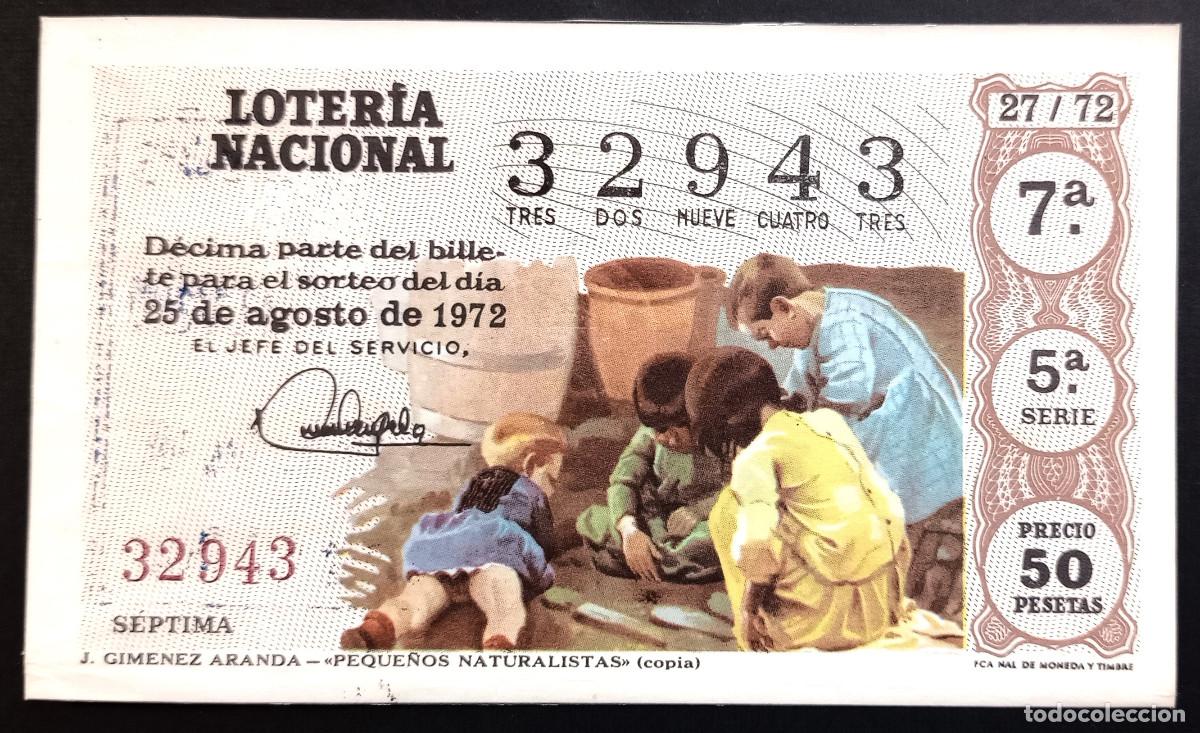 Loter&iacute;a Nacional: D&Eacute;CIMO DE LOTERIA - 25-AGOSTO-1972 - GIMENEZ ARANDA - PEQUE&Ntilde;OS NATURALISTAS