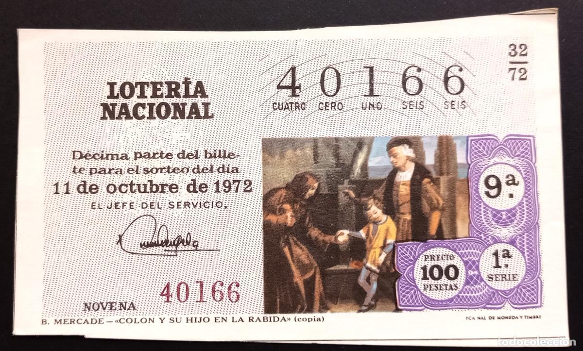 Loter&iacute;a Nacional: D&Eacute;CIMO DE LOTERIA - 11-OCTUBRE-1972 - B. MERCADE - COLON Y SU HIJO EN LA RABIDA