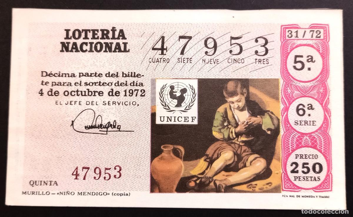 Loter&iacute;a Nacional: D&Eacute;CIMO DE LOTERIA - 4-OCTUBRE-1972 - MURILLO - NI&Ntilde;O MENDIGO